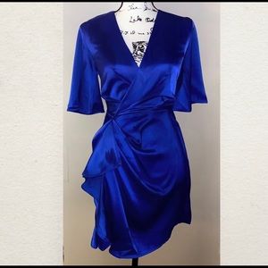 White Closet Metallic Satin V-Neck Wrap Dress